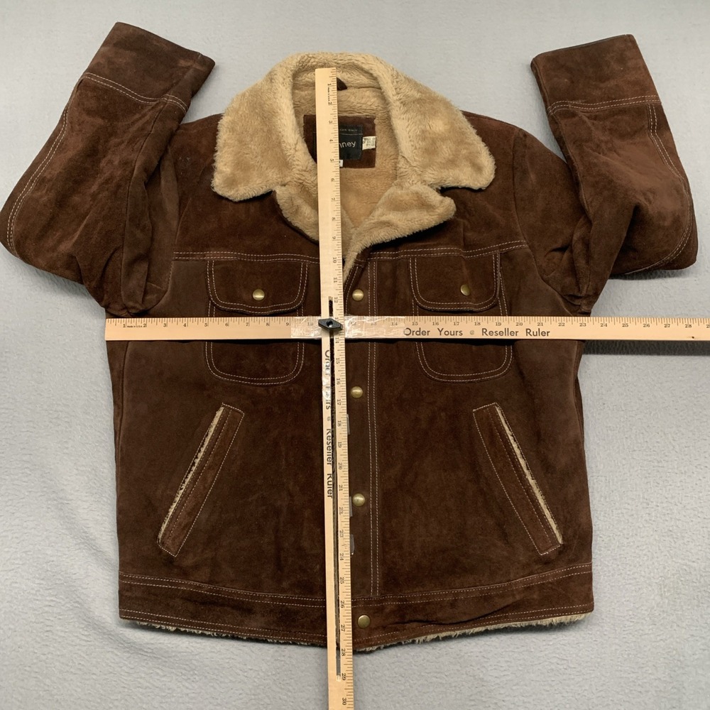 Vintage 70s Suede Sherling Lined Rancher Coat JC Penny Cowhide Leather Western L - Picture 8 of 11
